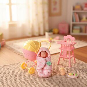 4.5 Inch Realistic Sleeping Newborn Doll with Feeding Bottle Stroller High Chair